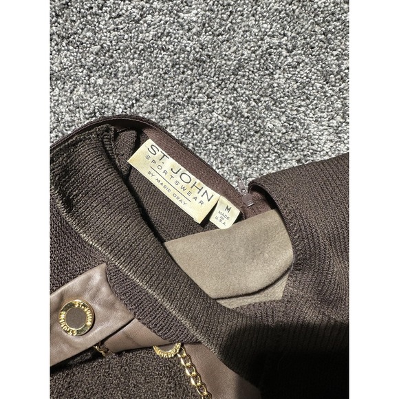 St John Sweater Pants Set Womens Medium Brown Gold Chain Detail Made USA Damaged - Picture 4 of 16